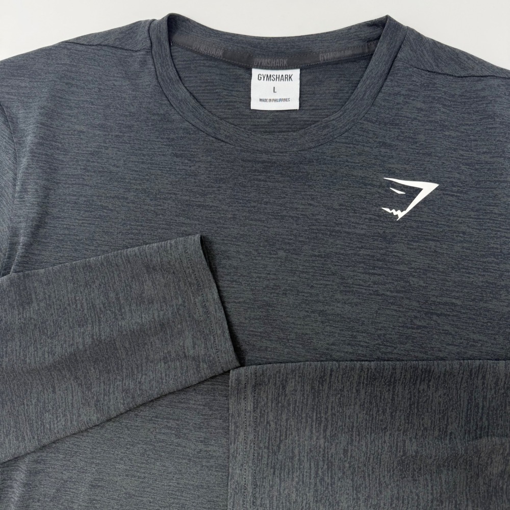 Gymshark Mens Large Charcoal Grey Marl Long Sleeve Training Top Crew Neck Shirt